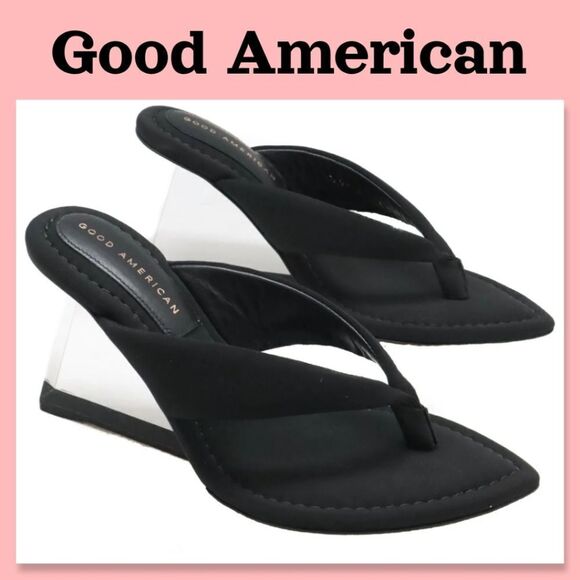 NIB Good American Neoprene Sandals Wedge Heel - Picture 1 of 16